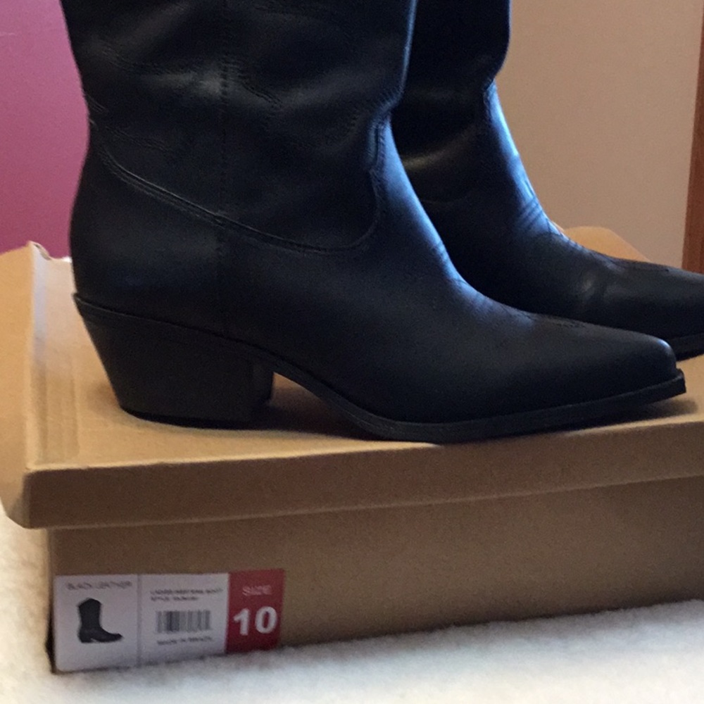 New Black Leather Women's Western 2" Block Heel Cowgirl Cowboy Boots Size 10